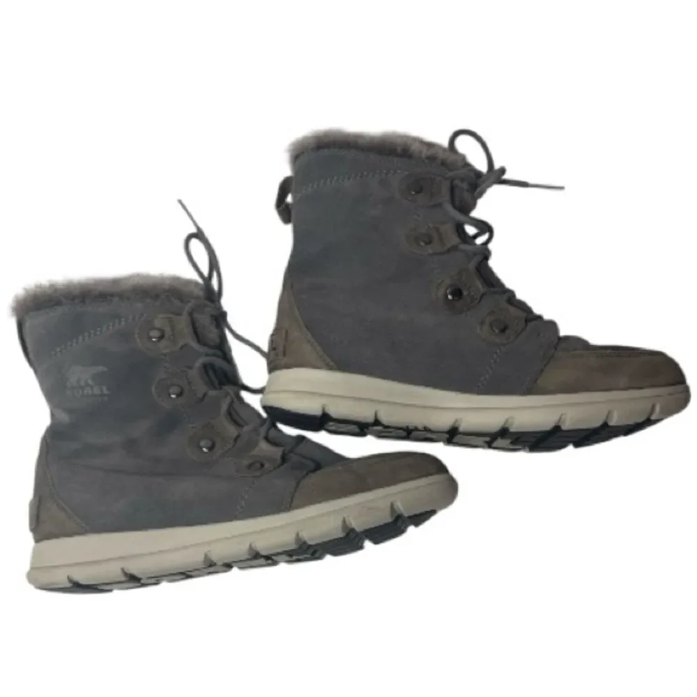 Sorel Women’s Explorer Joan Suede Waterproof Boots In Quarry Grey. Size 10.